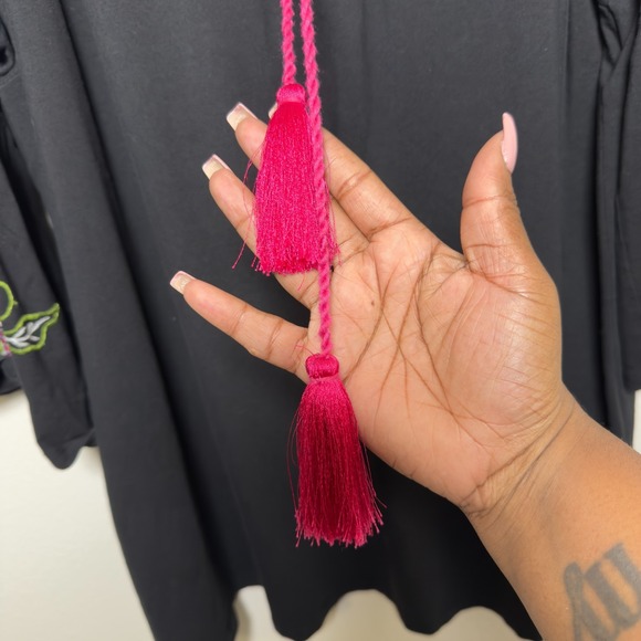 Eshakti Wayward Fancies Women Boho Top 2X Black Pink Embroidered Tie Front Weste - Picture 4 of 11